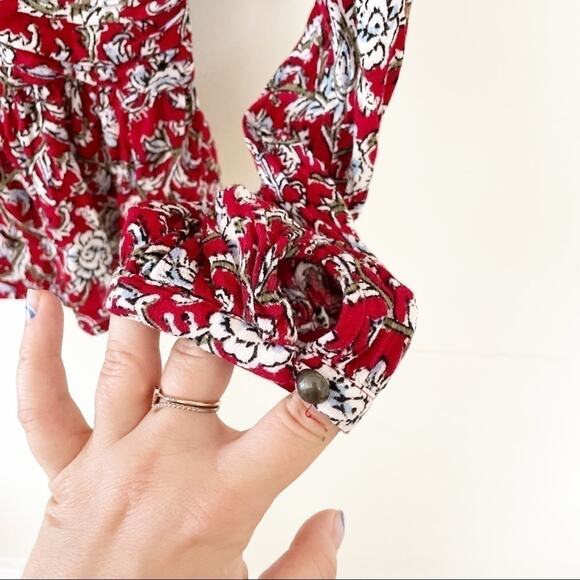 Anthropologie Feather Bone Latrobe Floral Lace Up Smocked Peplum Blouse Size 0 - Picture 4 of 10